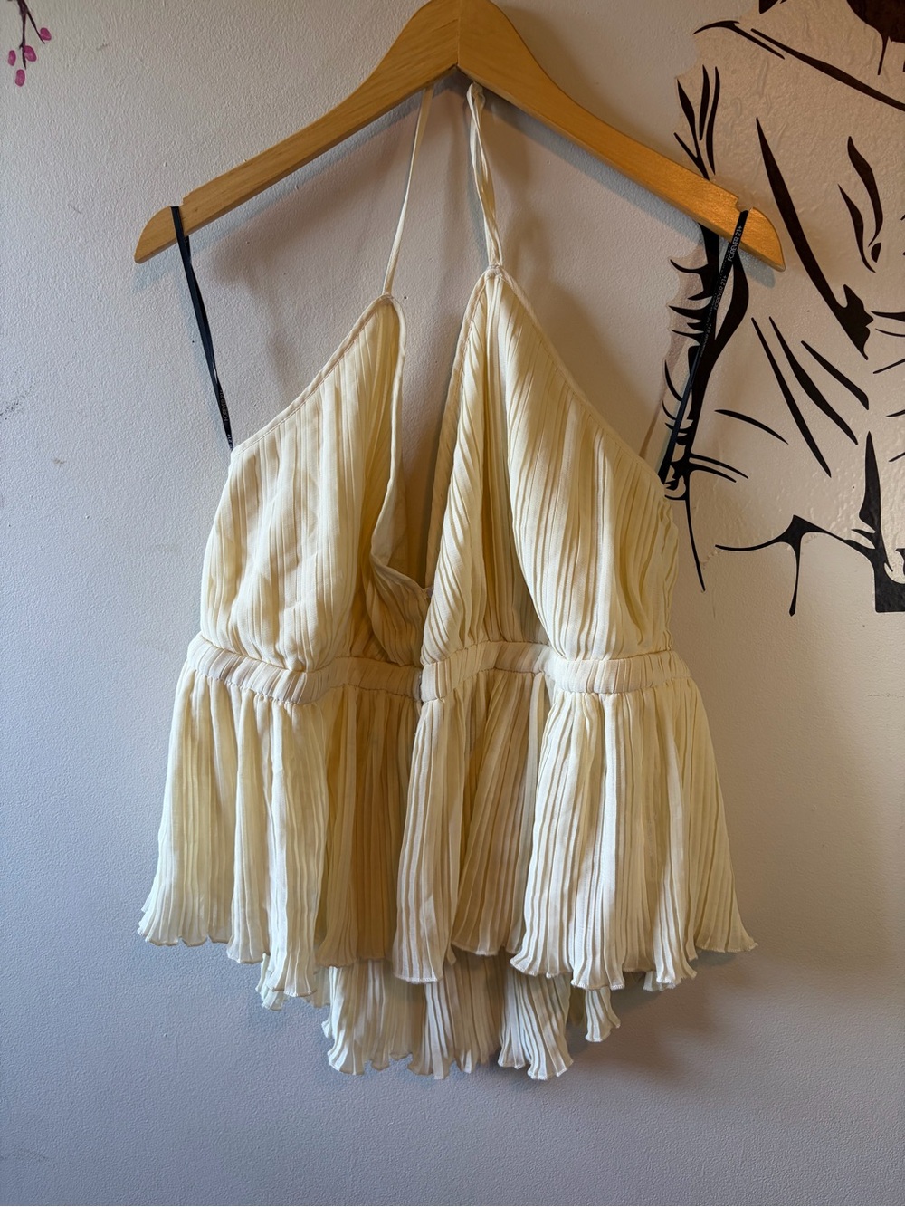 Cream Yellow Pleated Halter Top